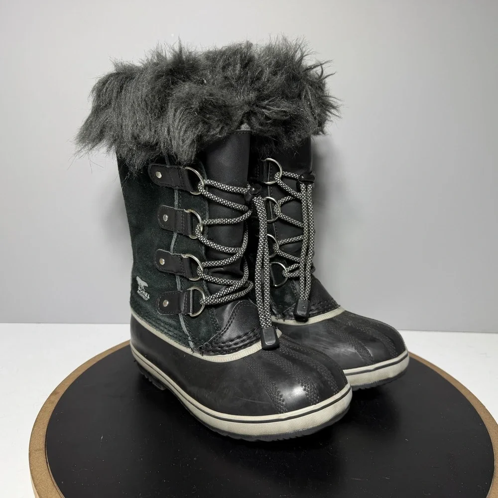 Sorel Joan Of Arctic Boots Youth Size‎ 2 Black Waterproof Faux Fur Snow Winter